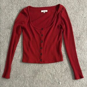 Madewell Red Ribbed Fitted Blouse